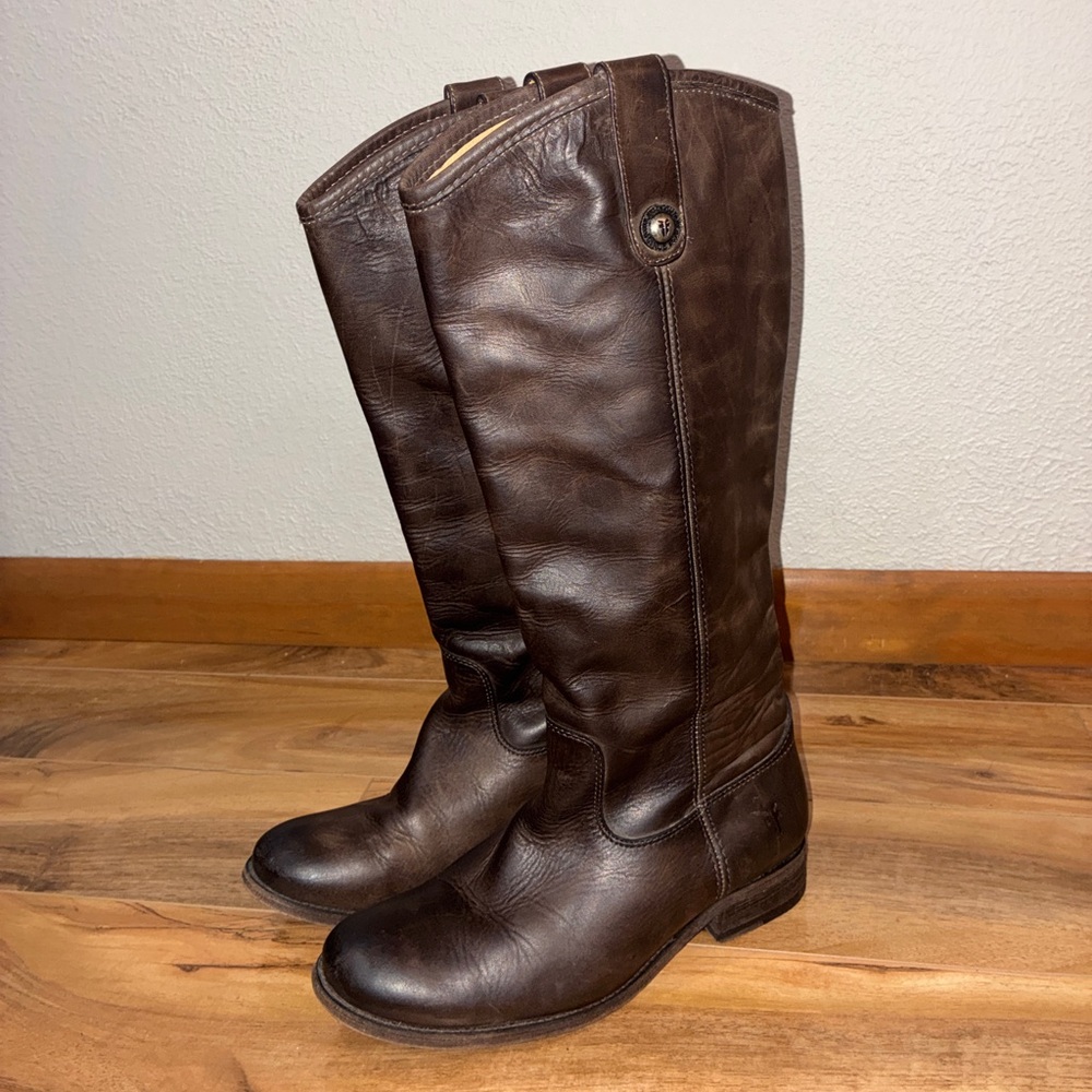 Frye Campus 14L Tall Leather Boots, Brown Pull‑On Riding Style- Women’s 6 B